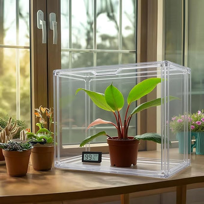 HBlife Mini Greenhouse for Indoor, Clear Stackable Green House with Magnetic Waterproof Door for Small Plants Nursery Germination and Display, Tabletop Portable Greenhouse, 14.1x8.6x10.6 Inch (1 Pack)