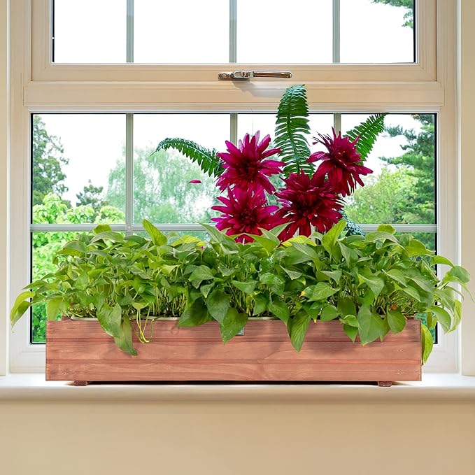 Giantex Raised Garden Bed Set of 2, 36" x 7" x 6.5" Wooden Elevated Planter Box for Flower Vegetable Herb Garden, Window Mounted Plant Box for Planting Garden Backyard Patio