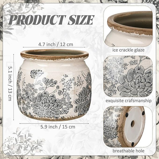 Vintage Planter Large Ceramic Plants Pot Grey Flower Crack Cottage Scroll Vase Flower Vase Pot Indoor Plants Home Kitchen Decor Farmhouse Antique Decorative Gift