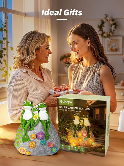 Guhope Solar Garden Statues, Outdoor Frog Decor with Succulent and 6 LED Lights, Outside Yard Figurine Decor for Garden, Lawn, Patio, Balcony, Porch, Unique Gifts for Mom Grandma