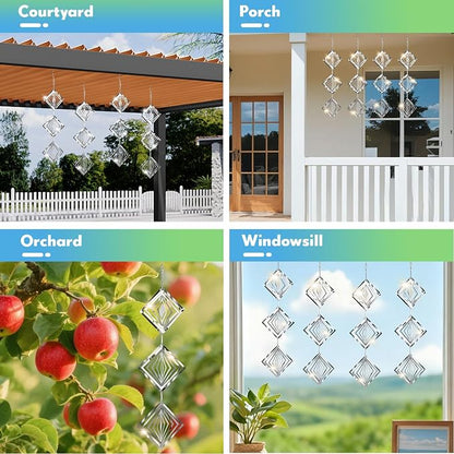 Bird Deterrents for Outside, 12 Discs Stainless Steel 3D Wind Spinners Garden Decor, 4 Sets Reflective Bird Scare Devices to Keep Woodpeckers, Pigeons Away from Patio, Balcony, Porch, Deck