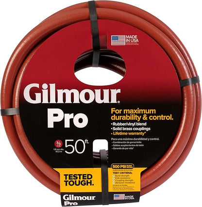 Gilmour Pro Commercial 3/4" x 50' Heavy Duty Water Hose, Durable and Kink Resistant 50 ft Garden Hose | 400 PSI Heavy Duty Commercial Hose, Kink Resistant, Brass Fittings, Made in USA