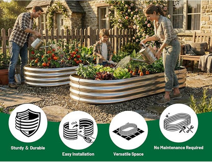 AHEONLAR 2pack 6×3×1ft Raised Garden Bed，Outdoor Galvanized Planter Boxes, Oval Large Metal Raised Garden Beds for Vegetables