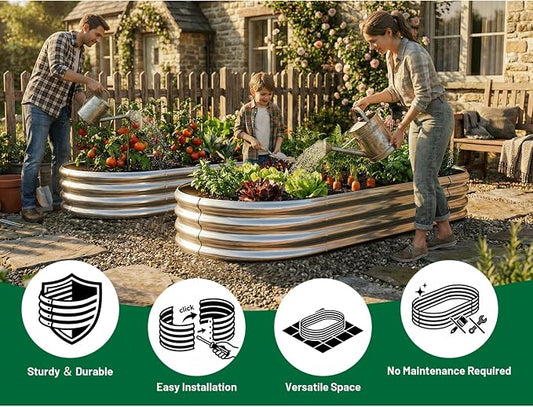 AHEONLAR 2pack 6×3×1ft Raised Garden Bed，Outdoor Galvanized Planter Boxes, Oval Large Metal Raised Garden Beds for Vegetables