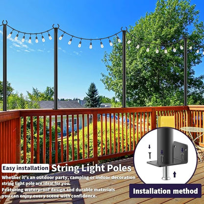AHRLHR 10 Pack String Light Poles for Deck,5 Ft String Light Poles for Outside with Fixing Clips,Metal Poles for Outdoor String Lights, Hanging Light Poles for Fence Garden Backyard Wall Bistro