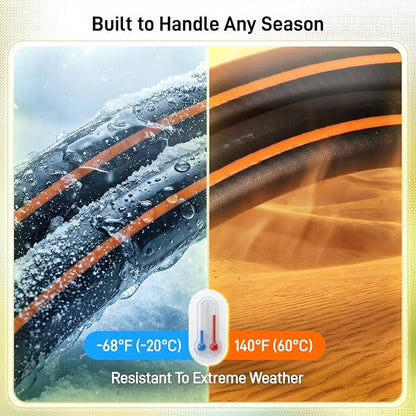 Garden Hose, 50ft 5/8" Heavy Duty Rubber Water Hose, 550 PSI Burst, 360° Anti-Kink Swivel Connectors, All-Weather Flexible, Leakproof 3/4" Brass Male to Female Fittings