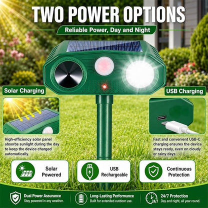 4 Pack Deer Repellent Devices,Ultrasonic Cat Repellent Outdoor Solar Animal Repeller for Squirrel Racoon Rabbit Fox Dog Skunk,Flashing Light IP65 Waterproof Motion Sensor Animal Deterrent for Garden