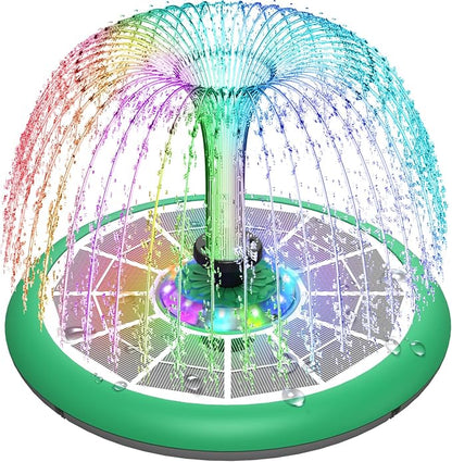 Solar Fountain UFO Style, 2026 Upgrade 5W Glass Solar Panel Bird Bath Fountain with LED Lights, 4000mAh Backup Battery, 7 Nozzles for for Garden, Pond, Pool, Patio Outdoor Water Feature