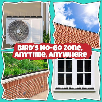 15 Pack Upgraded Bird Deterrents for Outside Patio - Balcony Pigeon Deterrent with 2400 Spikes to Keep Birds Away. Anti Bird Spikes for Pigeons and Other Small Birds, Crows, Woodpecker Deterrents