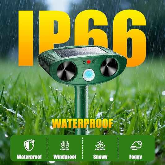 2026 Upgraded Solar Ultrasonic Animal Repellent Outdoor, Deer Repellent Devices Waterproof, Cat Deterrent, Squirrel Repellent Raccoon Deterrent for Yard