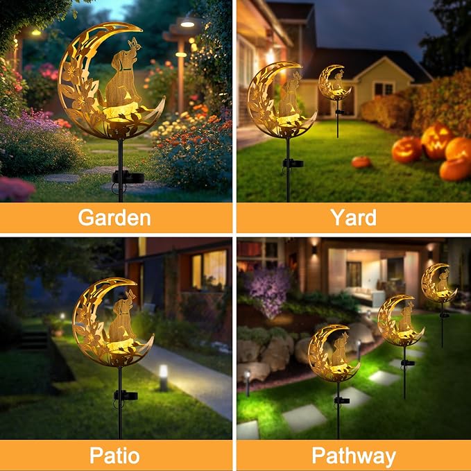 JOBOSI Solar Moon Dog Decorative Light Gifts, Solar Moon Dog Moving Decorative Ground Stake Light, Mother's Day Gift， Gift for Women Mom Grandma, Garden Lawn Decor Christmas & New Year Gift