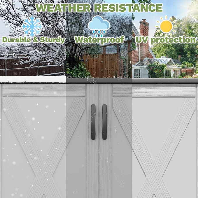 Devoko 50 Cu Ft Plastic Outdoor Storage Cabinet, White | Vertical Resin Storage Shed with Lockable Door, Waterproof Shed for Patio Furniture Pool Toy, Garden Tool, Shelf Not Included