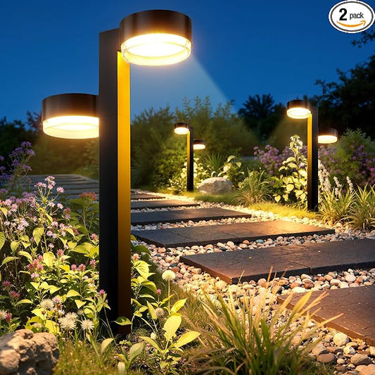 Brighter Solar Pathway Lights Outdoor, 2 Pack Dual-Head Solar Lights Outdoor Waterproof with 4 Heads & 24 LED, Solar Powered Garden Light for Yard Path Walkway Driveway Sidewalk