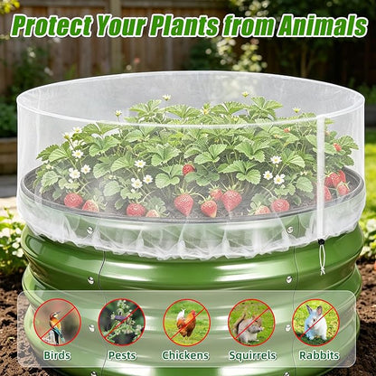 2 Pack Garden Netting for Raised Beds, 2x2FT Round Raised Garden Bed Plant Covers Protection Nets, Fine Mesh Bird Netting Pest Barrier Screen with Drawstring for Protecting Vegetables Fruits Crops
