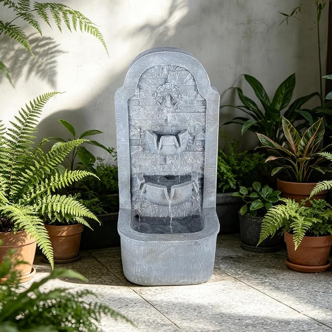 30.3" H Floor Standing Indoor Waterfall Fountain with LED Lights, Outdoor Water Fountain, Water Feature for Patio, Garden, Backyard, Porch, Home Decor