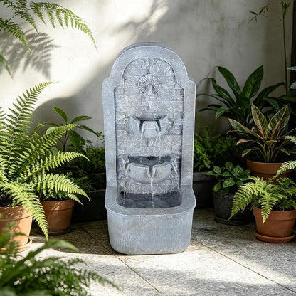 30.3" H Floor Standing Indoor Waterfall Fountain with LED Lights, Outdoor Water Fountain, Water Feature for Patio, Garden, Backyard, Porch, Home Decor