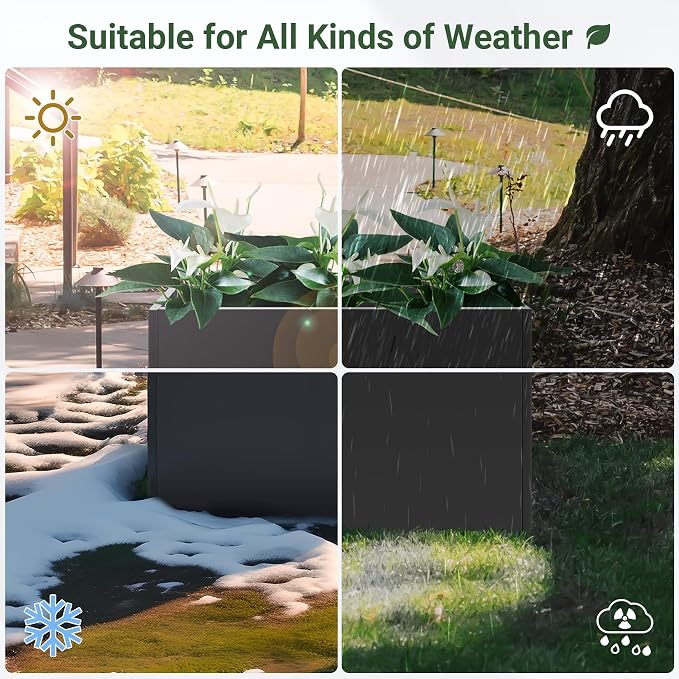 Metal Planter Box 30” x 12” x 16”, Tall Rectangle Planter Box | with with Drainage Holes & Rust-Proof Coating, Modern Outdoor/Indoor Black Planter Box for Porch, Garden, Patio, Yard