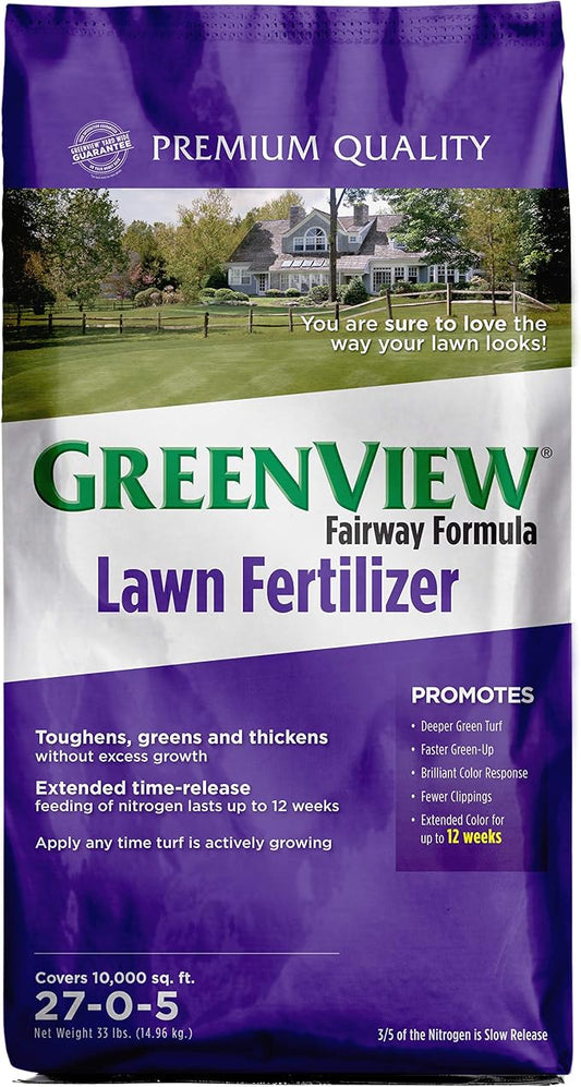 GreenView Fairway Formula Lawn Fertilizer 33 lb. Bag, Covers 10,000 sq. ft. | 30-0-12 NPK formula - Slow release nitrogen fertilizer - 12 weeks of feeding