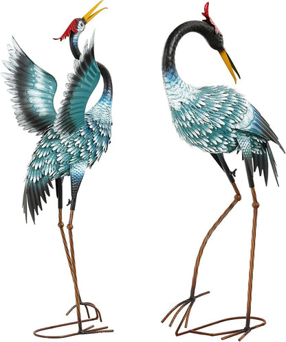 Extra-Large Crane Statue, 36.8" Handcrafted Metal Blue Heron Decor Sculptures with Stable U-Ground Stakes, Backyard Decoration, Metal Garden Bird Animal Yard Art, Lawn Ornament Decor