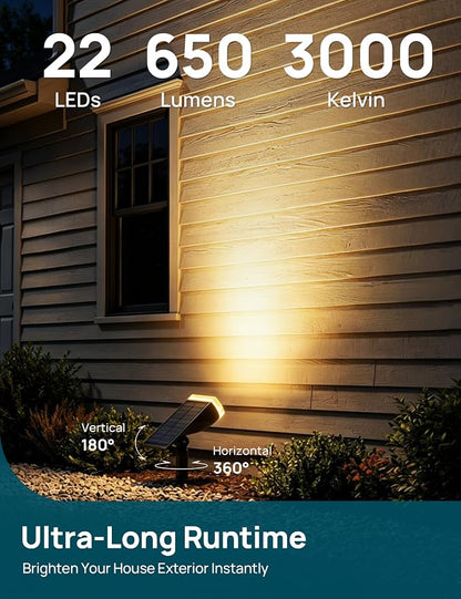 Linkind Solar Lights Outdoor Waterproof IP65, StarRay Dusk-to-Dawn Outdoor Solar Lights, 3 Lighting Modes Solar Spot Lights Outdoor for Garden, Yard, Landscape (Warm White, 4 Pack)