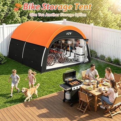 Upgraded Bike Tent with Rain Cover, Portable Outdoor Storage Shed for 8-10 Bikes, 210D Oxford Fabric PU4000 Waterproof, Bike Shed/Bike Cover for Motorcycles, Garden Tools, Lawn Mower