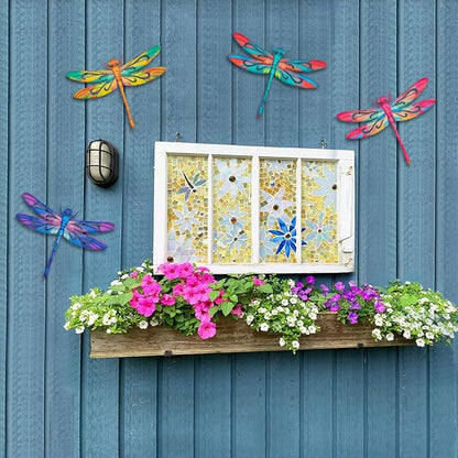 VOKPROOF Metal Dragonfly Wall Art Decor,Outdoor Fence Decor for Patio Yard Garden, Hanging Decorations for Living Room, Bedroom(4 Pack)