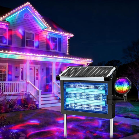 OnBeam Solar Bug Zapper Outdoor, 4500V Fly Zapper with Projector Lights | 10W Solar Panel, USB-C Charging, IPX5 Waterproof, Auto Mode, Wide Coverage, Mosquito Zapper for Backyard, Patio, Garden