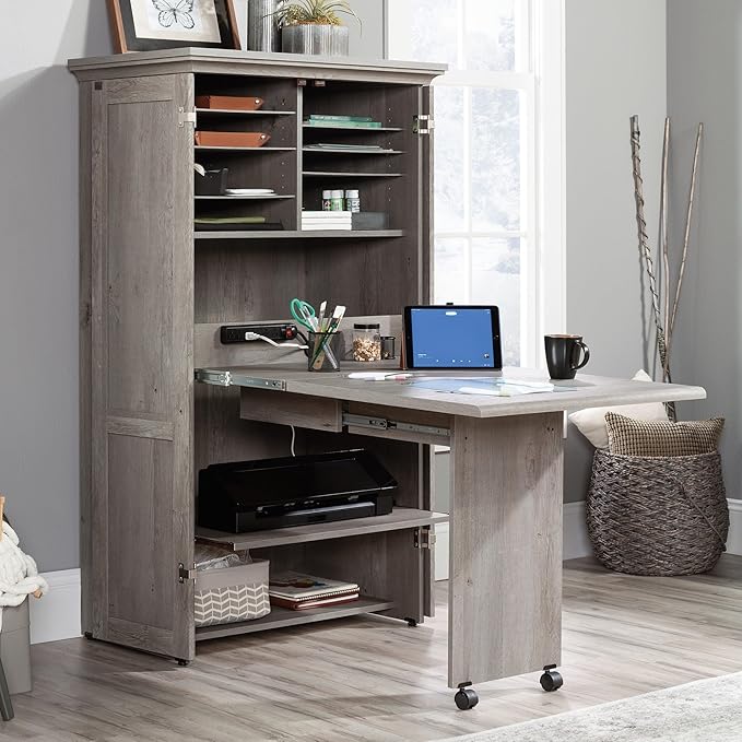 Sauder Miscellaneous Storage Craft & Sewing Armoire, L: 35.112" x W: 21.81" x H: 61.58", Mystic Oak