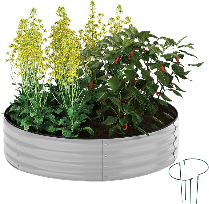 ZFHgarden Galvanized Planter Outdoor Galvanized Metal Planter Round Raised Garden Bed Kit for Gardening Outdoor 1PC Gray 2X2X1FT