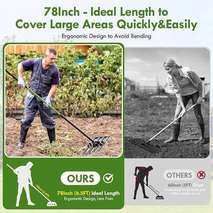 Seeutek Lawn Leveling Rake, 35" x 10" Heavy Duty Ground Leveler | with 0-180° Adjustable Handle, 6.5FT Steel Handle Lawn Leveler for Yard Garden Golf, Ease Level Soil Sand Dirt Surface