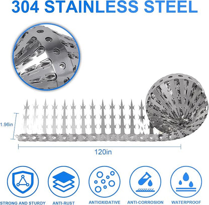 Raccoons Squirrel Baffle Spikes Deterrent, 120in Stainless Steel Pigeons Bird Spikes, Avoided Snakes Cats, Nests on Fences/Eaves/Porch/Windowsills, Protect Bird Feeder Pole