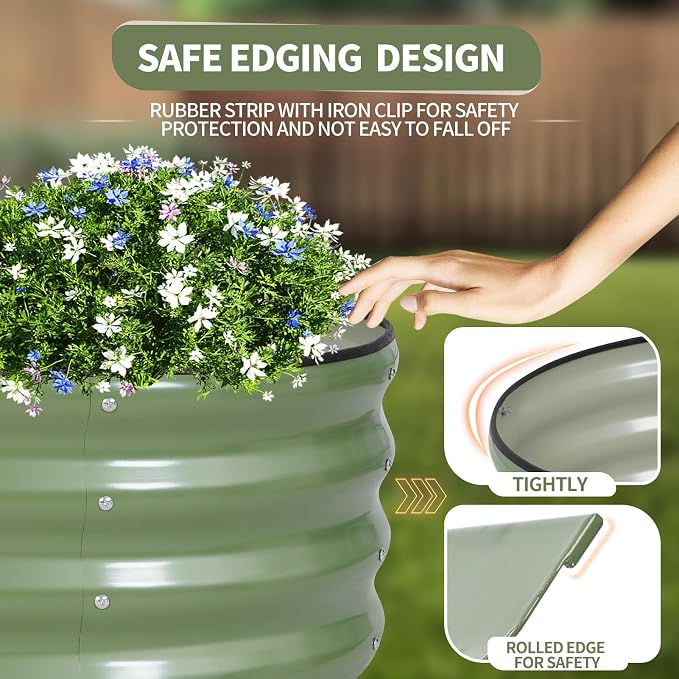 Galvanized Raised Garden Bed Outdoor- Raised Beds for Gardening| Metal Planter Box, Steel Raised Garden Bed Kit with Safety Edging and Gloves for Vegetables, Flower, Herbs (4x2x1FT, Green)