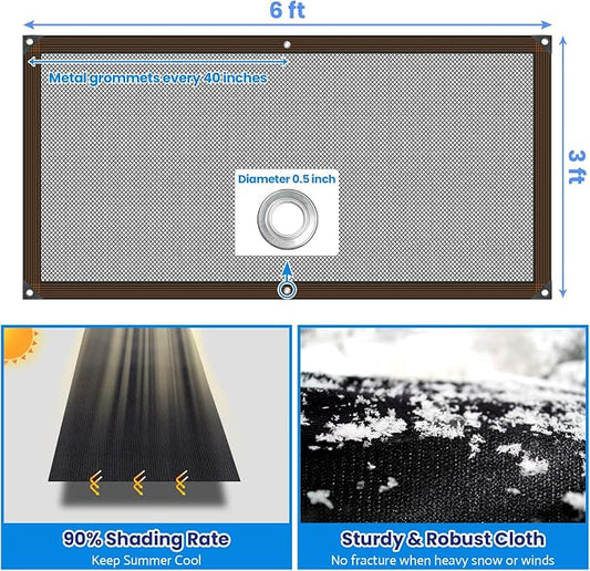 Riare 90% Black Shade Cloth- 3 x 6 FT Sunblock Garden Shade Cloth, Sun Shade Mesh Tarp with Reinforced Grommets for Greenhouse, Patio, Backyard, Garden, Plants, Pergola, Chicken Coop