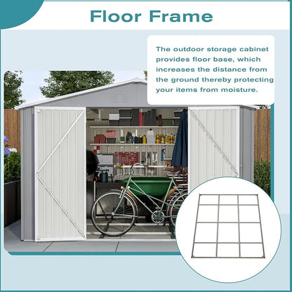 YOPTO 12X10 FT Metal Outdoor Storage Shed W/Floor & Lockable Door,Gray | Galvanized Steel Garden Shed W/ 4 Air Vents,Sloped Roof,Reinforced Structure,All Weather Waterproof for Patio,Backyard,Lawn