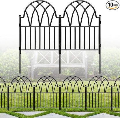24in(H) x 10.56ft(L) Garden Fence - No Dig Metal Fence Animal Barrier Arched Wire Border Panels with Ground Stakes for Dogs Flower Beds Yard Patio Outdoor Decor