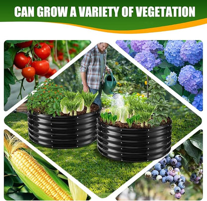 TBMLC 17" Tall Elevated Round Metal Rised Garden Bed- 3.3'x3.3' in Size and 0.8MM Thick Durable Planter Box for Vegetables Flowers Succulent at Patio/Garden Outdoor (Black, 3.3FT Diameter)