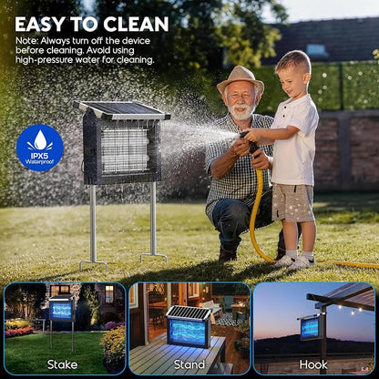 Solar Bug Zapper Outdoor, Mosquito Zapper 4500V Cordless Waterproof, Auto On/Off, Portable Type-C & Solar Powered Bug Zapper, Electric Mosquito Trap Fly Zapper Killer for Patio Garage Yard Camping
