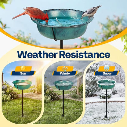 VIVOHOME Bird Bath for Outside, Outdoor 13'' Birdbath Bowl with Metal Ground Stake, Weather-Resistant ABS Bird Bath and Feeder for Garden, 1.45 Gallons, Green