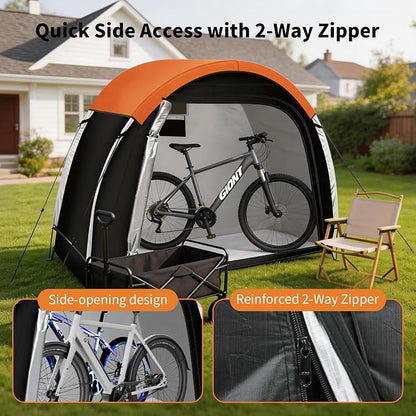 Bike Storage Tent with Rain Cover & Mesh Window, PU5000 Waterproof Bike Shed for 2 Bikes, Portable Outdoor Storage Shelter for Bicycle, Motorcycle, Lawn Mower, Garden Tools (6.6x2.6x5.6FT)