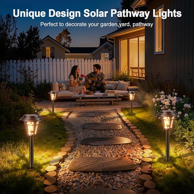 LETMY Solar Pathway Lights Outdoor, 10 Pack Solar Lights Outdoor Waterproof, Auto On/Off Solar Powered Garden Landscape Path Lights, Outdoor Solar Lights for Yard Lawn Patio Walkway Driveway