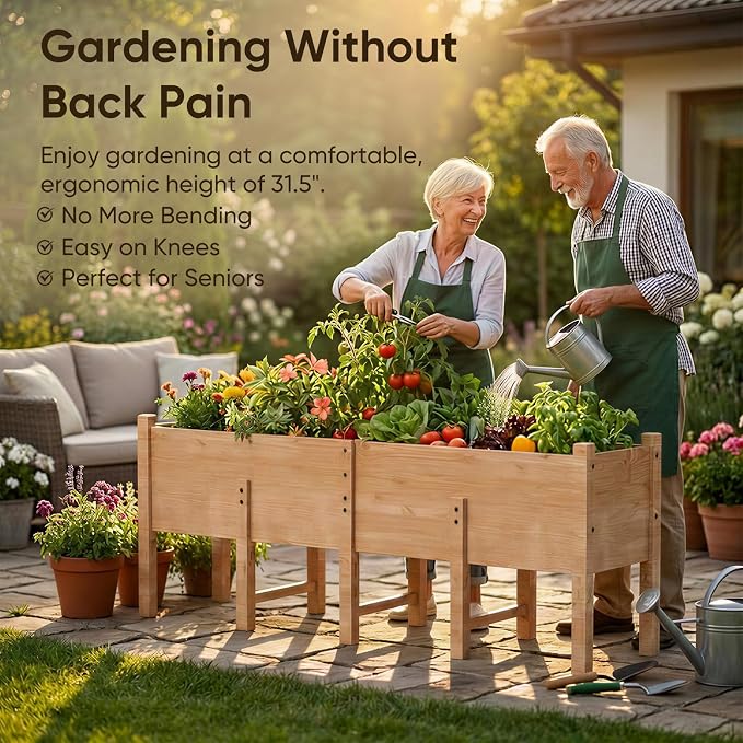 TABU 87x22x32in Raised Garden Bed, Wooden Outdoor Planting Kit, 15In Depth | Ergonomic Elevated Planter Box with Drainage Holes & Legs, Sturdy Structure, for Patio & Backyard Vegetables, Herb, Flower