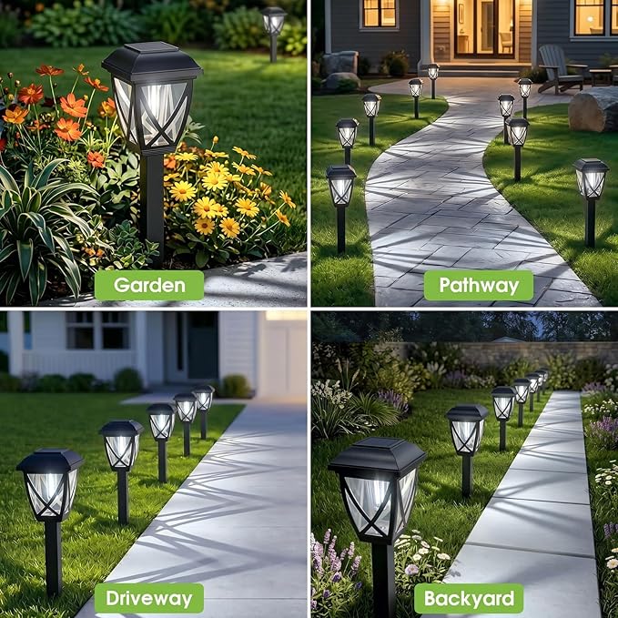 Greluna Solar Pathway Lights Outdoor 10 Pack, 6000K Auto On/Off Waterproof Solar Powered Garden Lights, Energy Saving Landscape Outside Lights for Yard, Walkway, Patio & Driveway Decor
