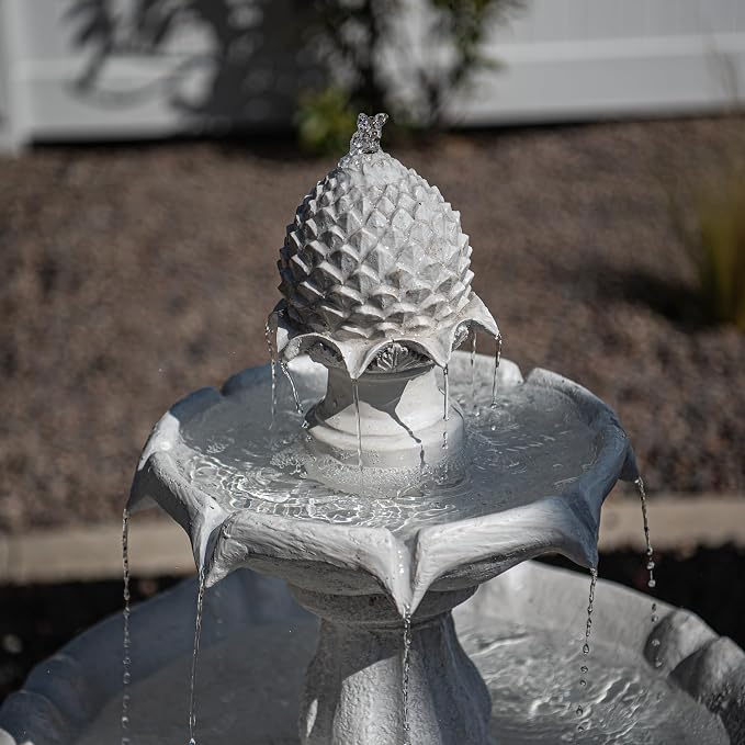 XBrand 44" Solar Powered Outdoor Fountain, Elegant 2-Tier Cascading Water Feature, Fiberglass Resin Garden & Patio Fountain with Solar Panel - White