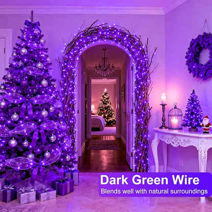 2 Pack Halloween Lights Outdoor, Total 200FT 600 LED Purple String Lights for Outside with 8 Modes Waterproof, Plug in Halloween Decorations Indoor for House Room Patio Garden Party Holiday