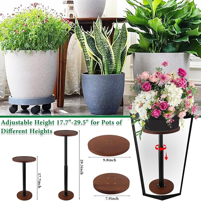 LUTTY 2Set Wooden Adjustable Plant Risers for Inside Pot,17.7-29.5 inches Tall Tapered Plant Riser Fill Bottom of Tall Flower Pots and Large Plants Containers, Rise Filler Riser of Flower Pots