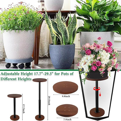 LUTTY 2Set Wooden Adjustable Plant Risers for Inside Pot,17.7-29.5 inches Tall Tapered Plant Riser Fill Bottom of Tall Flower Pots and Large Plants Containers, Rise Filler Riser of Flower Pots