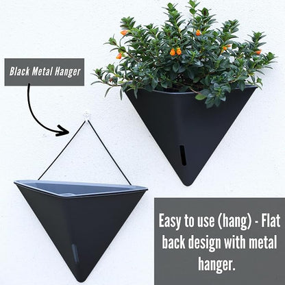 LaLaGreen Wall Planters for Indoor Plants (12in, 4 Pack) Self Watering Pots | Large Black and White Mixed Color Geometric Indoor Vertical Garden Wall Hanging Flower Vase Vessel with Metal Hanger Stylish