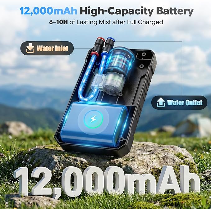 homenote Portable Misting System – 12,000mAh Pump, 20L Water Bucket, Misting Hose, 4 Brass Nozzles, Outdoor Cooling Misters for Canopy/Camping/Umbrella/Golf Cart/Dugout/Greenhouse