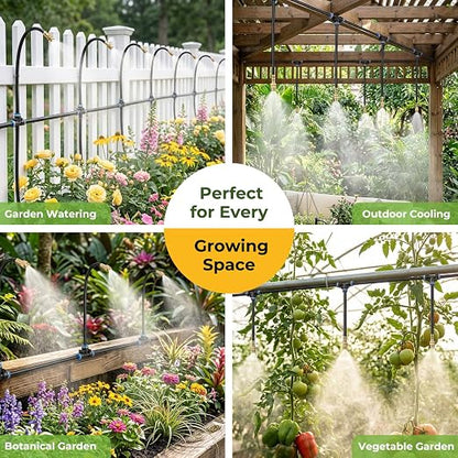 Drip Irrigation Kit for Garden 30FT, 360° Adjustable Watering System with 1/4" Tubing, Brass Misting Nozzles, DIY Micro Irrigation System for Potted Plants, Patio, Greenhouse