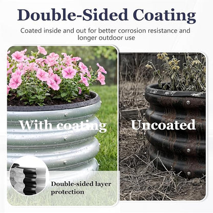 2 x 2 x 1 ft Round Metal Raised Garden Bed, Silver 2 Pack Heavy Duty Galvanized Steel Planter Box with Safety Edge Trim for Vegetables Flowers Herbs Outdoor Garden